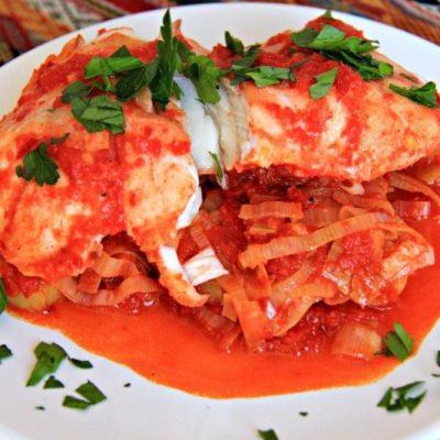 Patagonian Fish with Leeks and Red Bell Peppers www.compassandfork.com